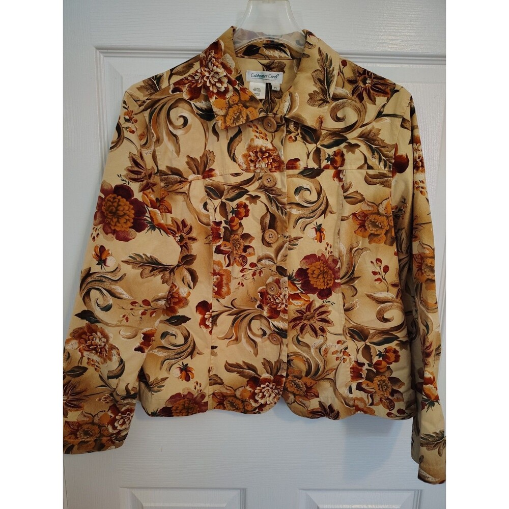 Coldwater Creek Women's Petite PL Floral Button Front Collared Short Jacket